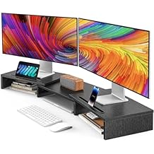 AMERIERGO Dual Monitor Stand Riser for 2 Monitors, Monitor Stand for Desk, Adjustable Computer Monitor Stand with 2 Slot, Multifunctional Desktop Organizer Stand for Laptop, PC, Computer, Printer