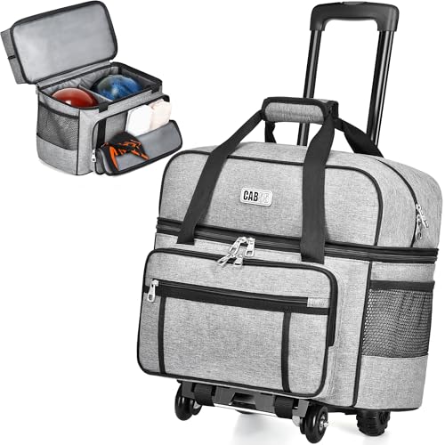 CAB55 2 Ball Bowling Bag with 4 Wheels, Double Bowling Ball Bag with Separate Shoe Compartment, Up To US Men Size 16, and Multiple Multifunctional Accessory Pockets