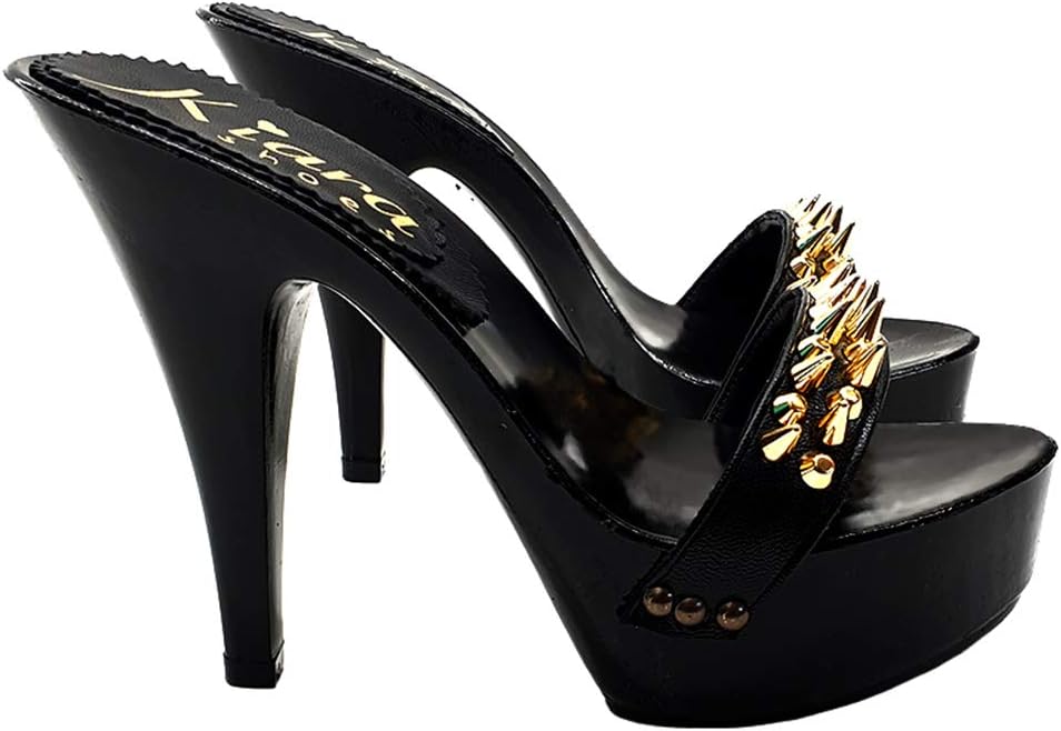 Kiara Shoes Sexy Total Black Clogs with Studs - K9511 Nero (11 US, Black)