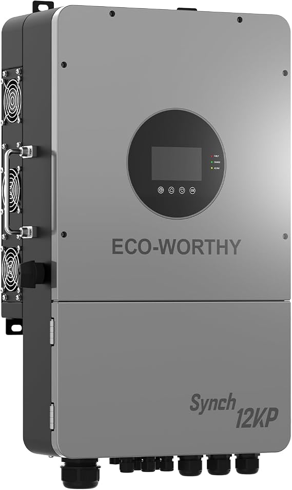 ECO-WORTHY Synch 12KP Split-Phase Solar Hybrid Inverter,48VDC to 120/240VAC | 12KW Inverter with Dual 6600W MPPT, 99.9% Efficiency, Grid Tie or Off Grid, IP65 Waterproof for Outdoor Use