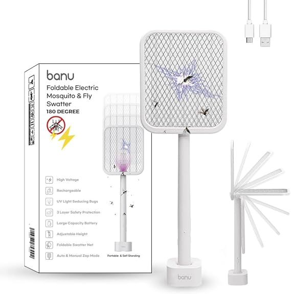 Banu 2-in-1 Folding Bug Zapper Racket & Rechargeable LED Mosquito Lamp