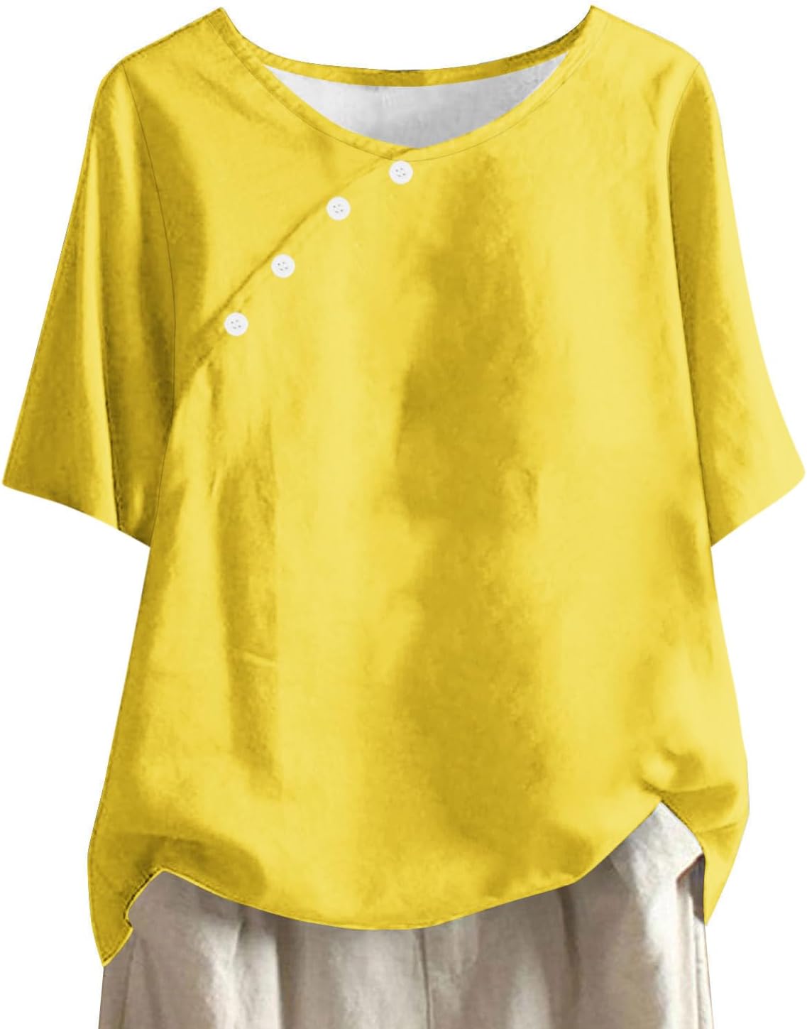 Women Cotton Linen Causal Tops 2024 Short Sleeve Button Decor Summer Blouses Summer Shirts Boho Gauze Clothing