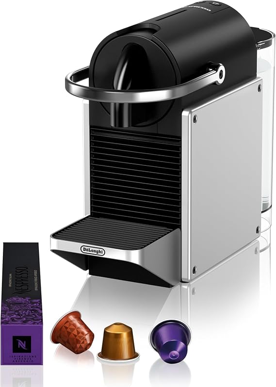 Nespresso Pixie Aluminum Espresso Machine by De'Longhi | By De'Longhi. Compact espresso machine, 19-bar pressure, fast heat-up, 2 cup sizes, brews the full range of espressos.