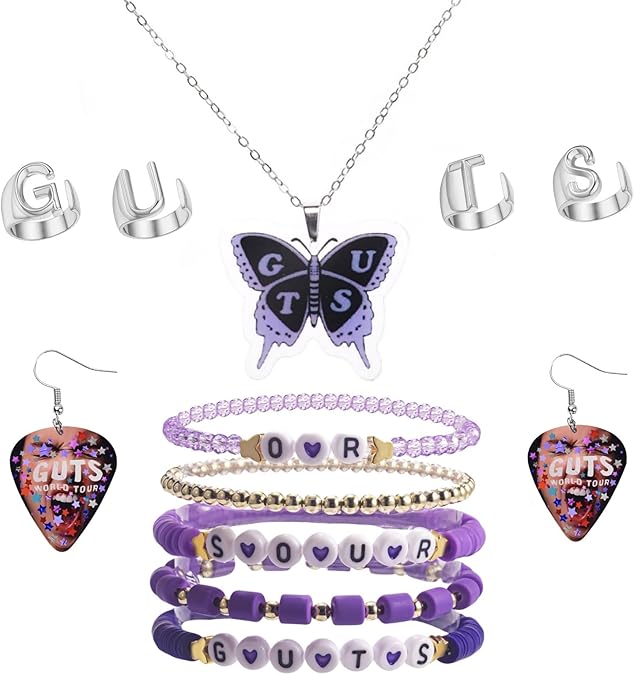 AITELEI Guts Jewelry Sets Butterfly Olivia Merch Necklace Earrings Rings Bracelets Concert Outfit Accessories for Women Fans Tour Concert Outfit Jewelry Accessories Gifts
