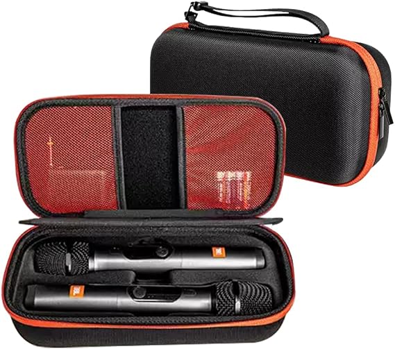 EVA Hard Case for JBL PartyBox Wireless Two Microphone - Shockproof Storage Box with Carrying Handle, Waterproof Microphone Protective Bag, Durable Organizer (Black)