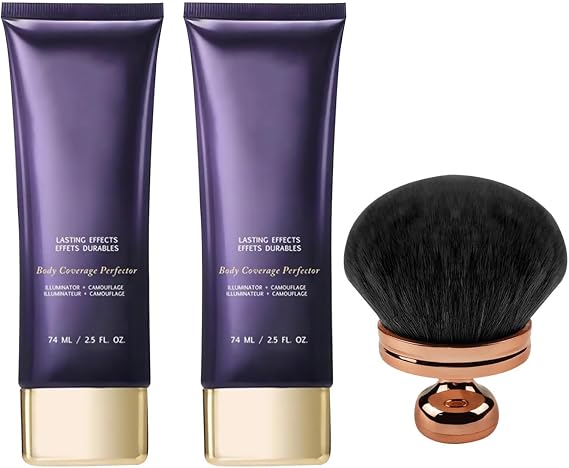 Beauty Coverage Perfector with Brush, 2-in-1 Body Camouflage and Illuminator, Tattoo Cover Up Makeup, Long Lasting & Sweatproof Concealer, Waterproof, Natural Gloss (2PCS, 74ml)