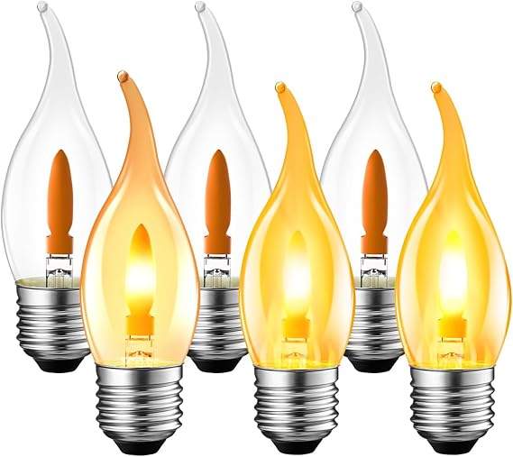 LVWIT E27 Flame Light Bulb Warm White 1 W Flame Effect Light T35 Flickering Lamp LED Flickering Light for Home Garden Bar Halloween Christmas Replaces 3 W Incandescent Bulbs 1800 K Pack of 6