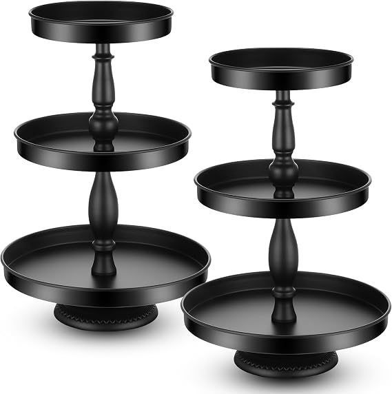 Maxdot 2 Pcs 3 Tier Cupcake Stand, Round Metal Dessert Tower,Black