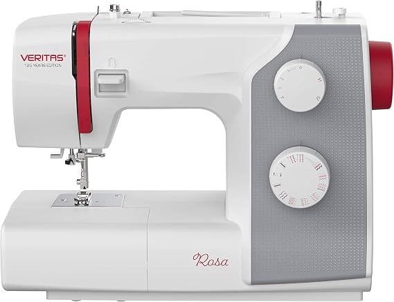VERITAS Sewing Machine Pink, 23 Stitch Programmes, Threading Aid, Auto Thread Tension & Thread Cutter, Adjustable Stitch Length, LED Sewing Light, Free-Arm Sewing Machine (White/Grey)