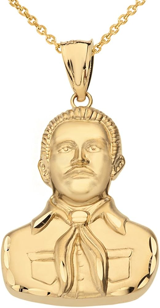 Solid 10k Gold Jesus Malverde Sinaloa Narco Saint Pendant Necklace