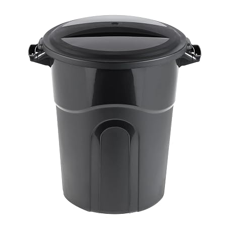 Heavy Duty 20 Gallon Plastic Garbage Can with Lid, Durable Outdoor and Indoor Trash Bin for Home, Yard, Garage, or Commercial Use, Sturdy Black Waste Container with Secure Fit Cover