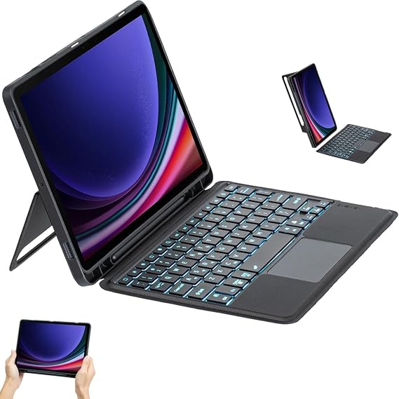 Galaxy Tab S10+ Plus/S9+ Plus/S9 FE+ Plus 12.4 için ile Uyumlu Mag Touchpad Blutooth Işıklı Standlı Klavyeli Kılıf