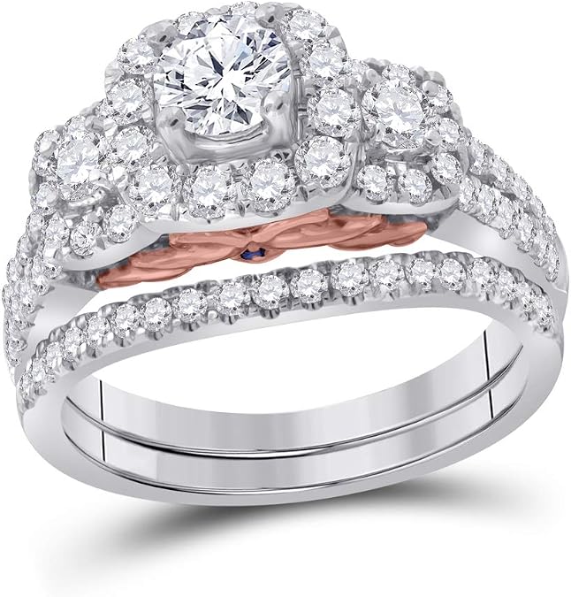 14kt Two-tone Gold Womens Round Diamond Bellissimo Bridal Wedding Engagement Ring Band Set 1-1/2 Cttw (I1 clarity; G-H color)