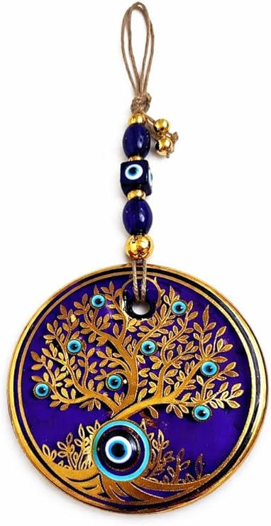 Cam Nazar Boncuklu Duvar Süsü – Hayat Ağacı Desenli – El Yapımı Mavi Cam Evil Eye – Ev & Ofis Dekorasyonu – Koruyucu Şans Simgesi