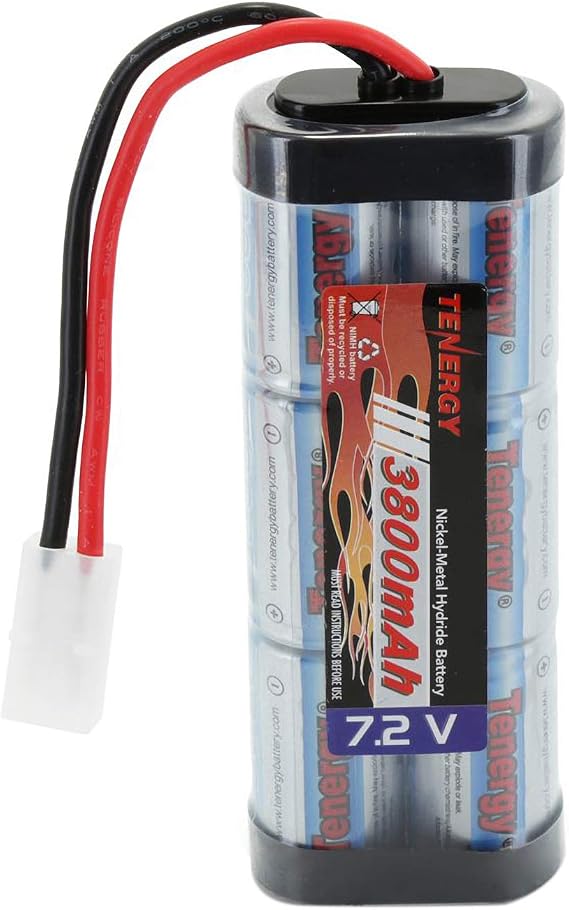 Tenergy 7.2V Battery Pack for RC Car, High Capacity 6-Cell 3800mAh NiMH Flat Battery Pack, Replacement Hobby Battery with Standard Tamiya Connector