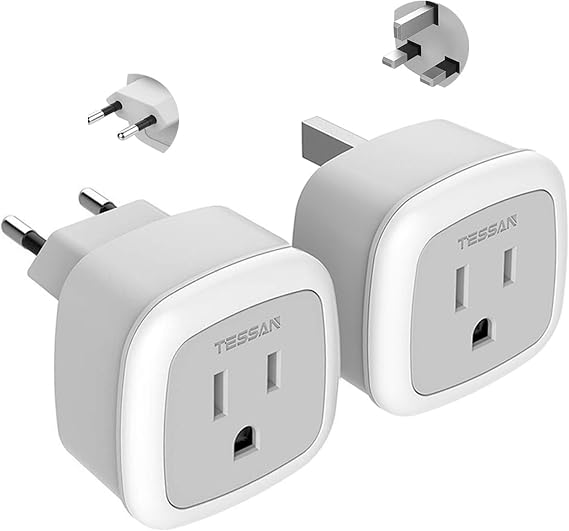 European UK Travel plug adapter kit-TESSAN International Mini EU power plug- American Sockets input - Outlet Adaptor for US to Europe, Germany, England, Spain, Italy, Iceland, France (Type G & Type C)
