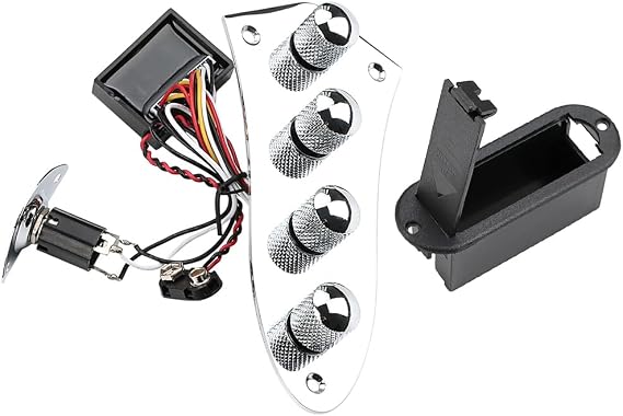 Guitar Prewired Control Plate Loaded Control Board with Wiring Harness Fit for Jazz Bass Guitar Replacement Parts,Come with Metal Knobs,Potentiometers,Crcuit Set for Electric Guitar Preamp Silver