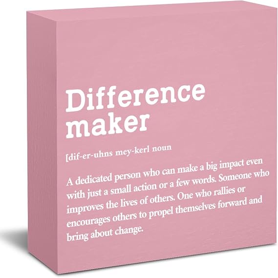 Difference Maker Definition Home Office Decor Wooden Box Sign Pink | Motivational Retirement Thank You Gifts for Women Teacher Boss Lady Coworker Farmhouse Desk Decor Table Shelf Wall