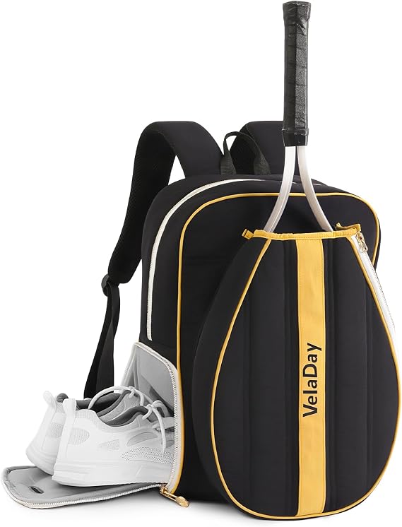 Quilted Tennis Bag for Women Men- Large Tennis Backpack Shoe Compartment | Padded Individual Racket Compartment, Breathable Waterproof Material, Wet/Dry Pocket