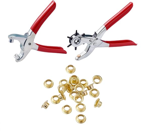 Pandahall 45# Steel 9" Punch Pliers Sets Leather Belt Hole Punching Pliers Jewelry Craft Punchers with Interchangeable Eyelets Red 335x110x25mm