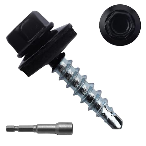 JEGONFRI 300PCS #10 x 1 Black Hex Head Self-Drilling Metal Roofing Screws
