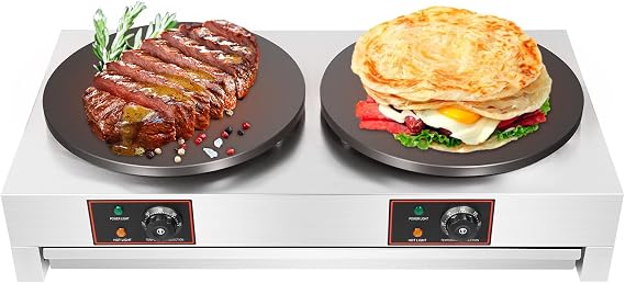Crepe Maker Griddle, Pancake Maker Machine 16" Commercial Singel/Dual Head Electric Crepe Maker Baking Pancake Machine Non Stick for Family Kitchen,Commercial, Restaurant, Street Snack (No Plug)