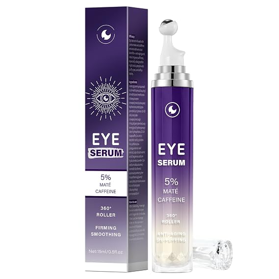 Caffeine Eye Serum for Puffy Dark Circles, Instant Depuffing Under Eye Treatment Anti-Aging Firming Undereye Serum with Roller for Wrinkles Bags Fine Lines Brightening Christmas 0.5 Floz