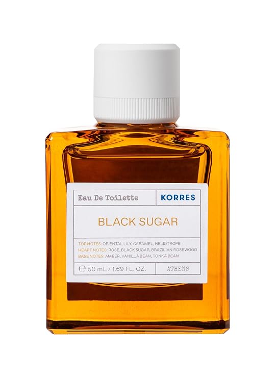 KORRES Eau De Toilette, Black Sugar Fragrance Spray, Unisex,1.69 Fl Oz | Featuring Oriental Lily, Caramel, Heliotrope, Rose, Brazilian Rosewood, Amber, Vanilla, Tonka, Ambery Floral Scent