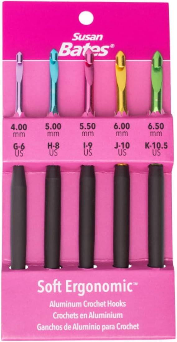 Susan Bates Silvalume Soft Ergonomic Crochet Hook Set Sizes G6/4mm to K10.5/6.5mm