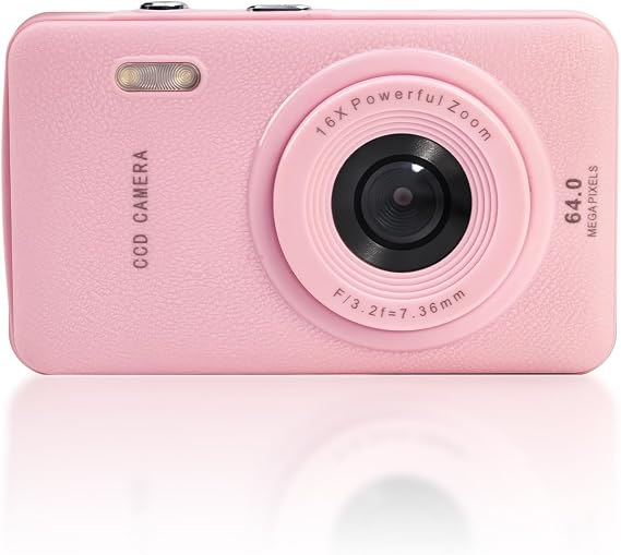 Digital Camera 16MP 1080P FHD Compact Camera for Photo Video (Pink) | 16X Digital Zoom, 2.4" View Screen, Auto Focus for Sharp Images, Built-in Anti-Shake Stabilization, Continuous Modes