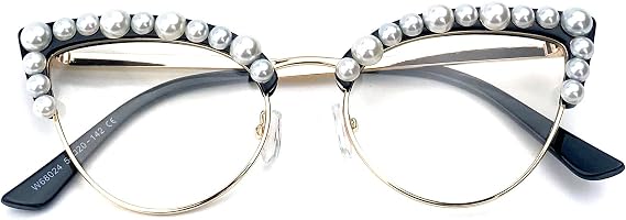 Cat Eye Pearl Blue Light Blocking Glasses for Women Oversize Fashion Diamond bling bling Eyewear