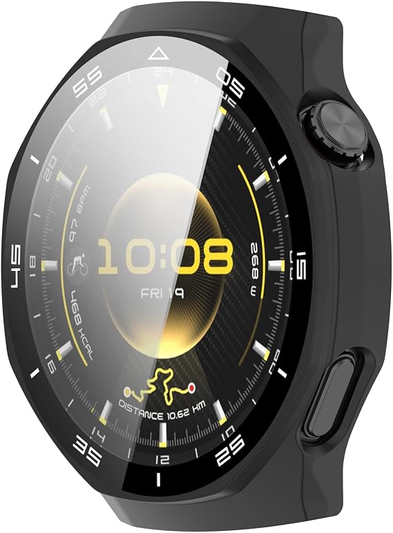 Disscool Full Coverage Case with Screen Protector Compatible with Huawei Watch GT6 Pro 46mm PC and Real Glass Protective Case Cover Smart Watch Accessories(Black/Scale Style)