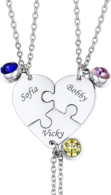 U7 BFF Necklace for 2/3/4/5/6 Women Girls Stainless Steel Personalized Family/Sibling/Friendship Jewelry Set Custom Best Friend Name Engrave Heart Puzzle Matching Pendant Necklaces