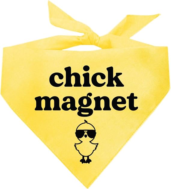 Chick Magnet Dog Bandana | 100% Cotton Adjustable Triangle | Made in USA | Easter Bunny | Egg Hunt| Funny Outfit Prop Photoshoot | Yellow One Size (695)