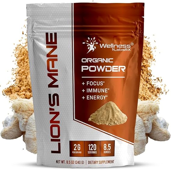 Organic Lions Mane Powder 2000mg Mushroom Supplement, 120 Servings