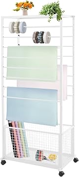 Ribbon Holder 16-Tiers Ribbon Storage Rack Wrapping Paper Holder for Florist 110LBS Ribbon Organizer Rack with Wheel Freestanding Ribbon Display Rack for Fabric Shops | US Stock (White)