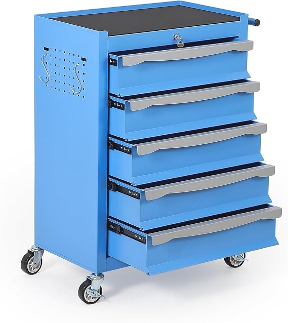 5-Drawer Tool Chest, Rolling Tool Cart, Large Capacity Tool Storage Cabinet with Keyed Locking and Drawer Liners, Link Buckle, and Can Be Combined to Large Cabinet Set, for Garage, Workshop, Warehouse