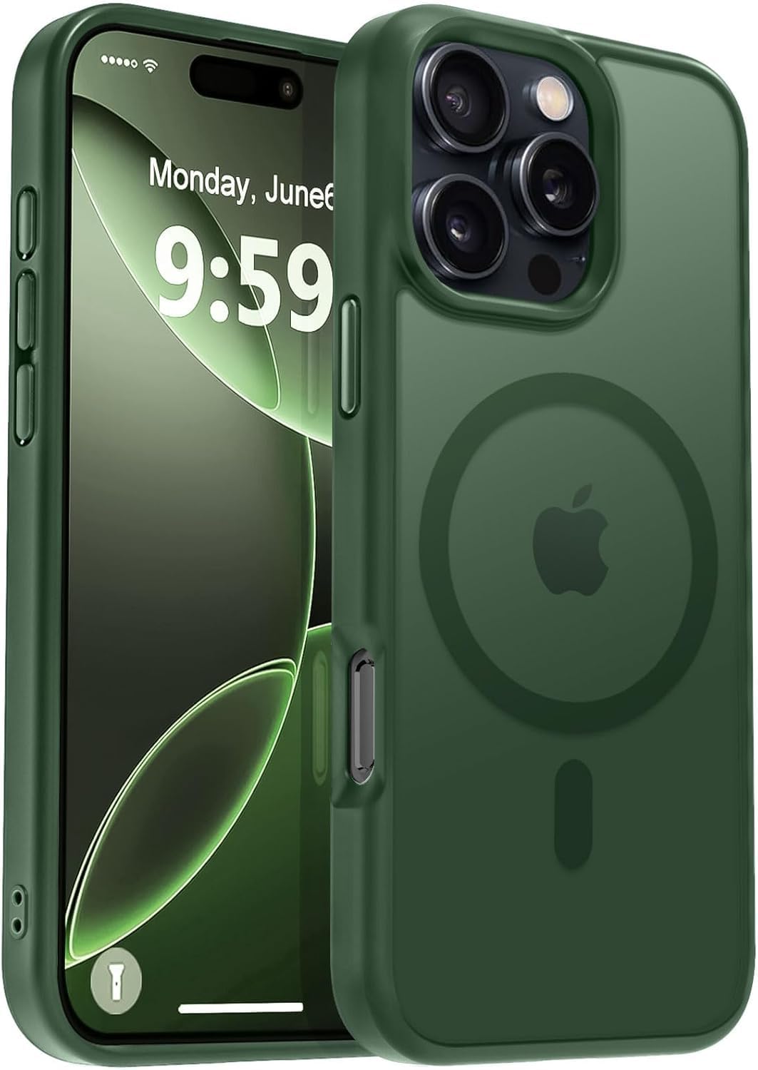 URUCHI Powerful Magnetic iPhone 13 Pro Phone Case, [Compatible with Mag-Safe] [Military Level Drop Protection] [Strong Silicone Edges] Slim Translucent Mat Protective Case, Dark Green