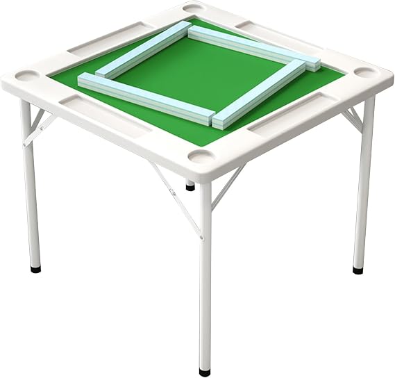Mahjong Table Foldable, Domino Table, Folding Game Table, Foldable Card Table Square, w/Wear Resistant PVC Desktop (White)