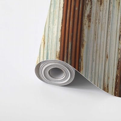 VGHUYEVOGERE Peel and Stick Wallpaper Old Wall Texture Rusty Galvanized Metal Panel sheeting Self Adhesive Wall Mural Contact Paper Renter Friendly Wall Paper for Kitchen Bedroom 24x118