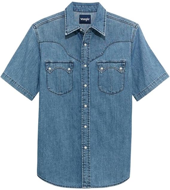 Wrangler Men's Light Wash Denim Snap Shirt