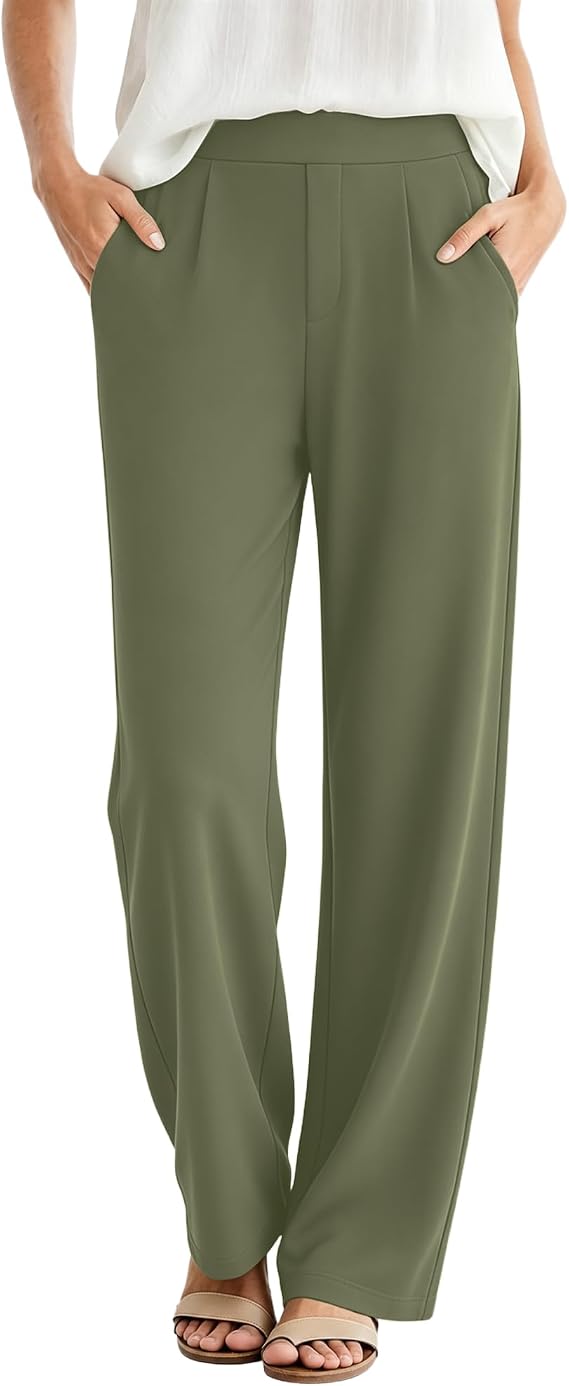 SEMARO Womens Casual Linen High Waist Pants Drawstring Loose Fit Summer Pants Trousers with Side Pockets