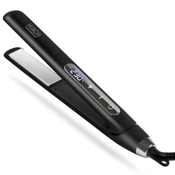 Huachi Professional Hair Straightener Travel Flat Irons for Hair Dual Voltage 110V- 220V, Portable Slim Hair Irons with Titanium Plates Touch Screen Feature, Instant Heat Up, Black, 1 inch...