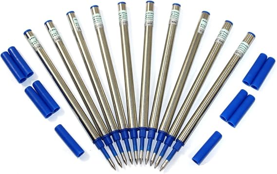 10PCS Baoer Ball Point Pen Refills with Cover, Roller Ball Refills, Blue Ink, Medium Point (Blue)
