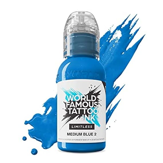 World Famous Tattoo Ink Limitless - Medium Blue 2 - Professional Tattoo Ink & Tattoo Supplies - Skin-Safe Permanent Tattooing in Bold Shades - Vegan & Non-Toxic (1 oz)