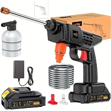 21V Cordless high-Pressure Water Gun, Equipped with a Large-Capacity Lithium Battery,  with 4 Replaceable nozzles and 3 Spray Modes. (Black Water Gun + Battery*1)