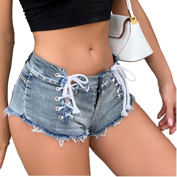 Jeans Shorts for Women Low Rise Ripped Distressed Frayed Raw Sexy Summer Mini Denim Shorts