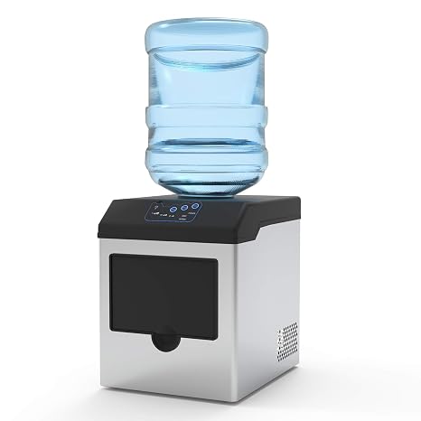 2 in 1 Ice Maker Countertop, 48LBS/24H Automatic Ice Stainless Steel Machine with Water Dispenser, ready in 7 Minutes-Electric Ice Making Machine with Ice Scoop and 2.6 lb Ice Storage