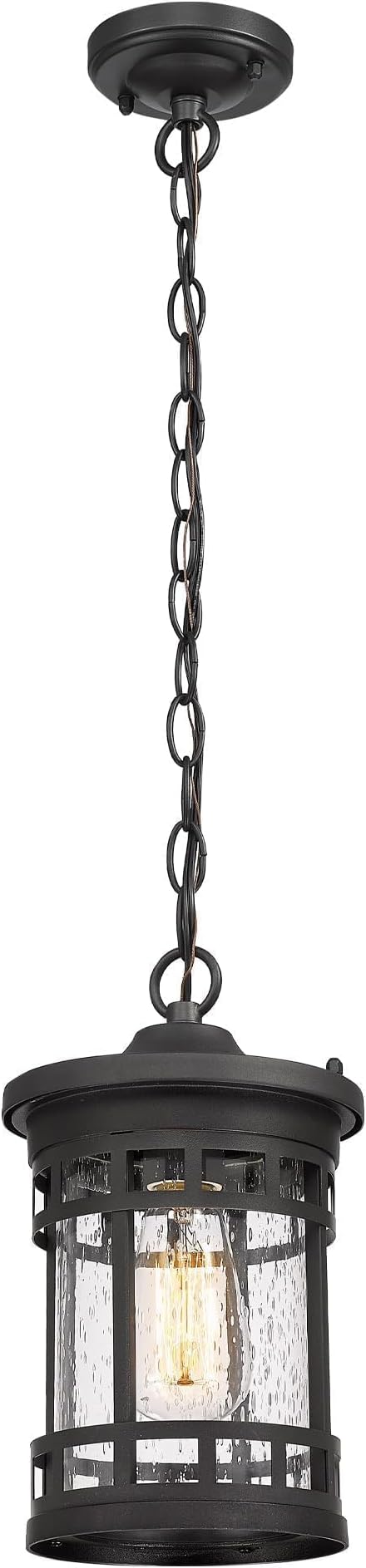 Bestshared Outdoor Pendant LanternAnti-Rust Farmhouse Hanging Light Fixture, Waterproof Metal Cage Outdoor Chandelier for Porch, Patio, Gazebo, Entryway (Black,11 Inch Height)