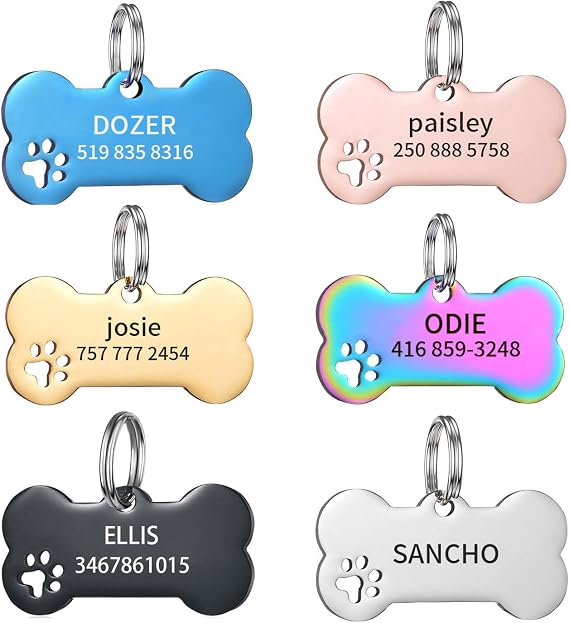 Personalized Pet ID Tags,Stainless Steel Custom Dog Tags,2 Lines of Custom Text,Engraved Names and Phone Number